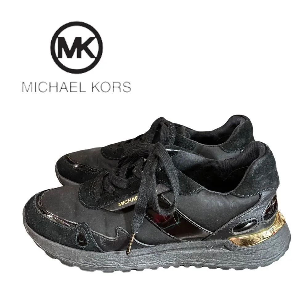 Michael Kors Women's Black Gold Suede Leather Fabric Sneakers 5 5M